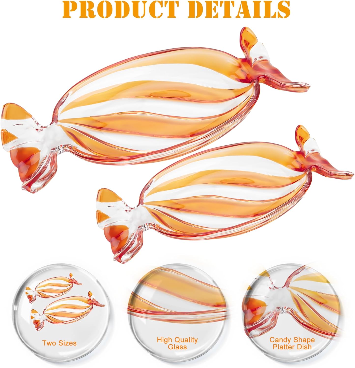 Christmas Platter Dish, Glass Candy Platter Serving Dessert Plates Christmas Dinnerware Tray Decorative Plates for Xmas Holiday Party Favor, Orange, Small