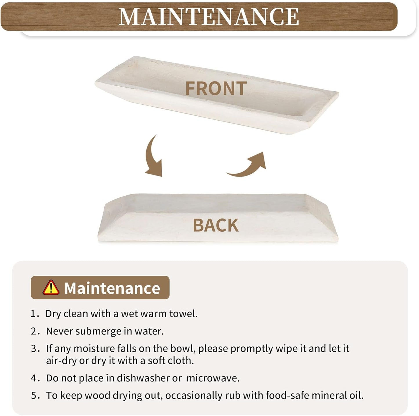 Hanobe Decorative Wood Dough Bowl: Large Long Wooden Bowl for Entry Way Table Home Decor - Coffee Table Decor for Living Room - Dining Table Centerpiece Decor