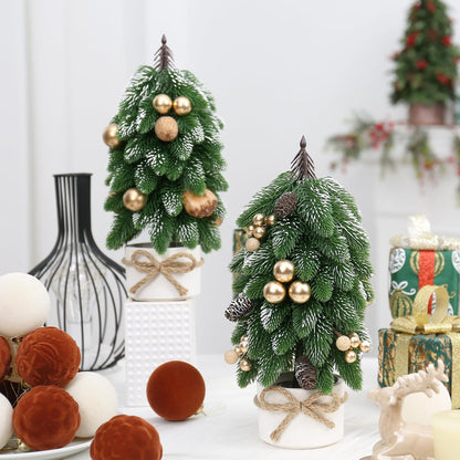 2PCS Small Christmas Tree, Artificial Gold Berry Pinecone Mini Tabletop Christmas Tree Decorations, for Wedding Holiday Indoor Xmas Party Decor.