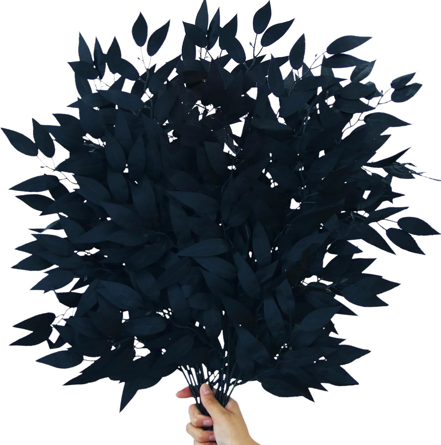 GREENTIME 6 Pack Artificial Black Italian Ruscus Stems 23.5'' Faux Halloween Leaf Bouquet for Vase Fireplace Table Centerpiece Decor