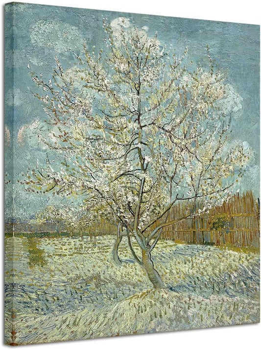 Wieco Art The Pink Peach Tree by Van Gogh Famous Oil Paintings Reproduction Large Modern Stretched and Framed Landscapes Artwork Classic Pictures Giclee Canvas Prints Wall Art for Home Decor