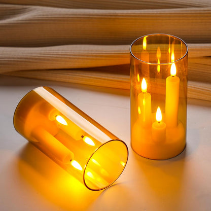 Da by LED Flameless Candles, Gold, Battery Operated with Remote and Timer, 3 Wicks Flameless Candles-2 Pack