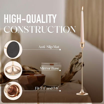 3PCS Taper Candle Holders Set, Gold Vintage Candlesticks for 3/4 and 7/8 Inch Candles with Wedding Dining Table Centerpiece Decor and Fireplace Mantel Housewarming Gift (6053)