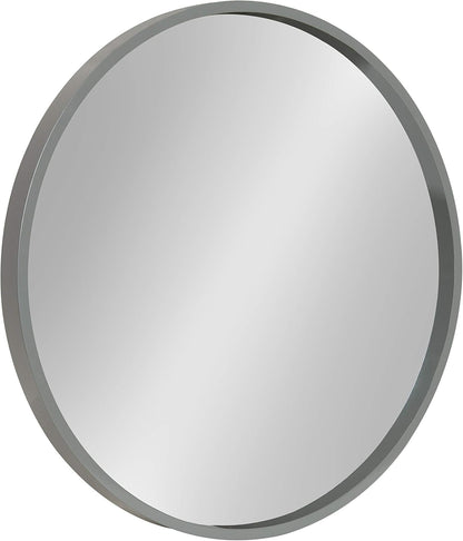 Kate and Laurel Travis Round Wood Wall Vanity Mirror, 22 Inch Diameter, Gray, Modern Circle Mirror for Use as Bathroom Mirror for Over Sink or Accent Entryway Mirror