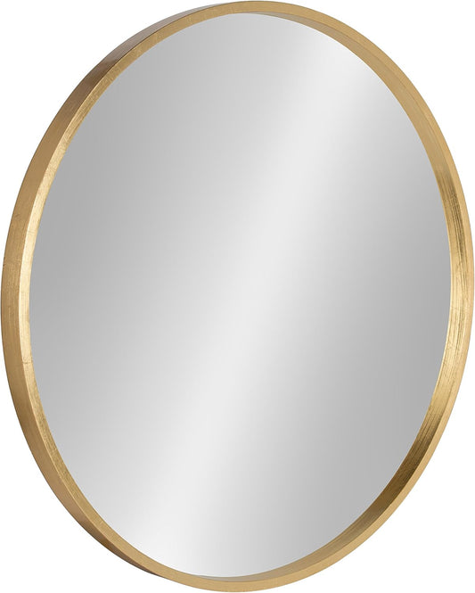 Kate and Laurel Travis Round Wood Wall Mirror, 25.6" Diameter, Gold, Modern Glam Wall Décor Accent