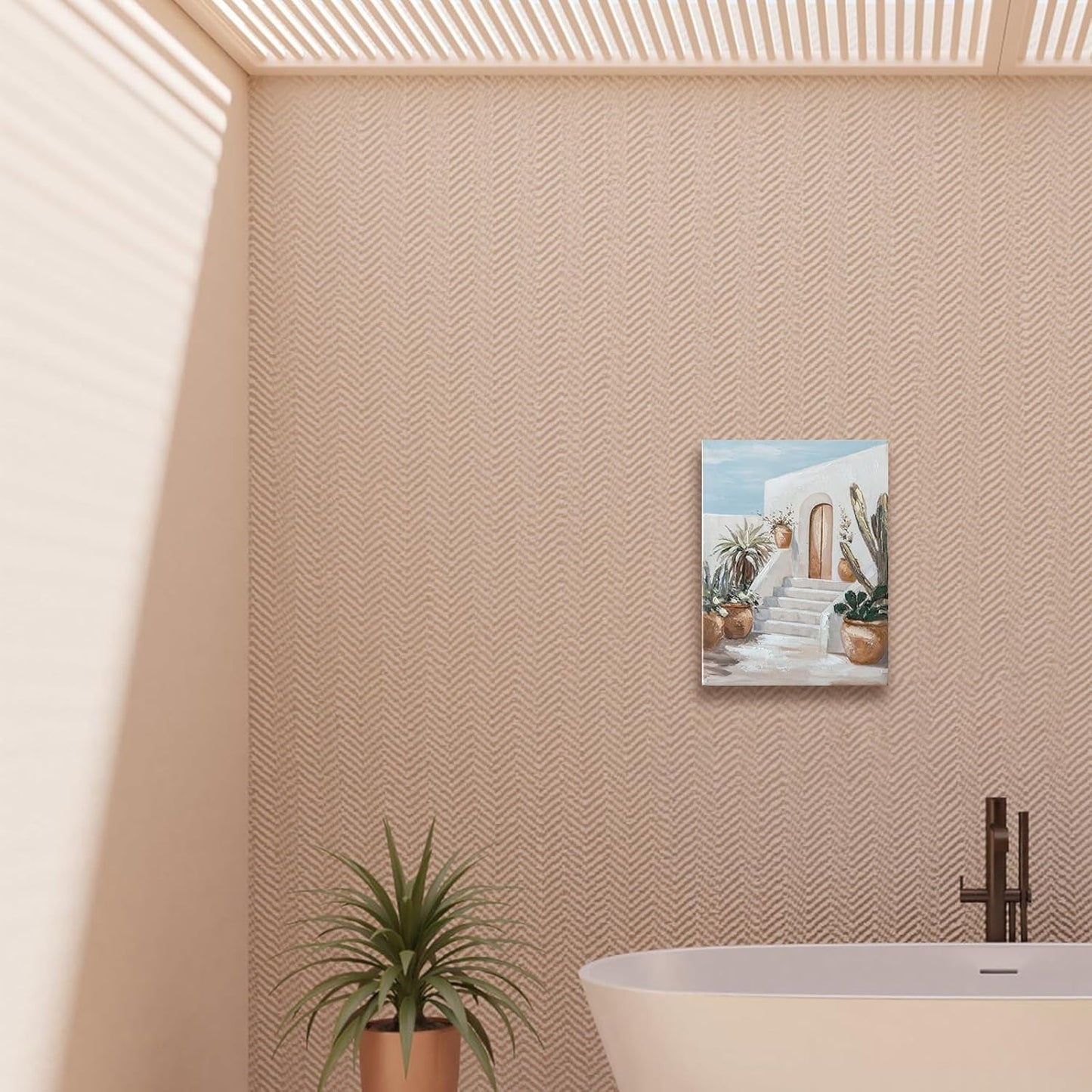 Hand-Painted Trendy blue Canvas Wall Art Pastel Preppy mediterranean Painting Picture Retro Posters Print Artwork Amalfi Coast Wall Decor for Girls Room Aesthetic bedroom bathroom Decor 12x16in