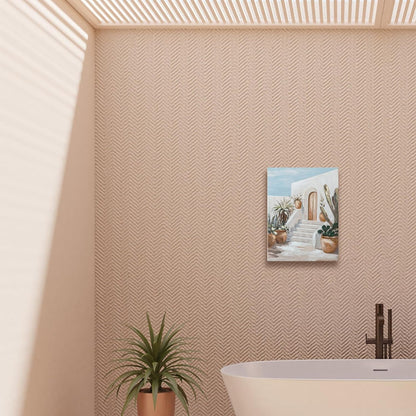 Hand-Painted Trendy blue Canvas Wall Art Pastel Preppy mediterranean Painting Picture Retro Posters Print Artwork Amalfi Coast Wall Decor for Girls Room Aesthetic bedroom bathroom Decor 12x16in