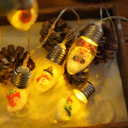 Christmas Snow Globe String Lights Indoor Decorations，10 LED Clear Bulbs Christmas Tree Snow Globe String Lights with Five Dolls for Bedroom Party Vintage Christmas Decor(6.6FT)