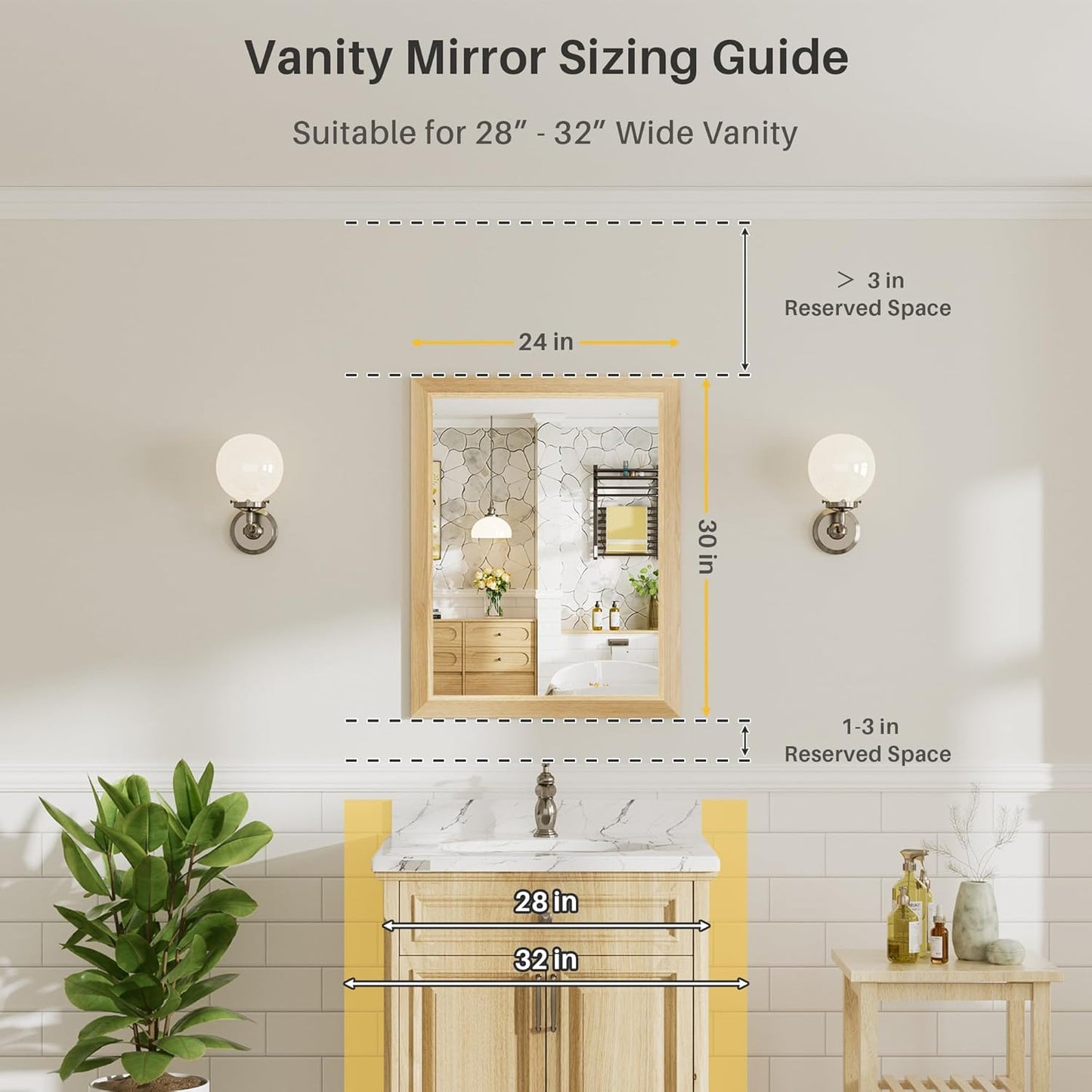 24x30 Inch Bathroom Mirror for Wall, Anti-Rust Oak Wood Grain Metal Framed Bathroom Mirrors for Over Sink,Rectangler Mirrors for Bathroom Vanity, Farmhouse, Bedroom, Living Room, Entryway Decor