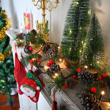 2025 Upgraded Christmas Garland Lights 9.84FT Holiday Prelit Garlands Pine Cone with Red Berry Battery Operated with Timer Garland Wreath Xmas Decor Lights for Outdoor Indoor Christmas Home Decoration