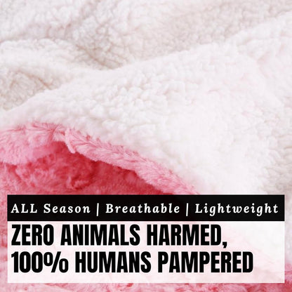 DaDa Bedding Luxury Faux Fur Throw Blanket - [ Non Shedding - Machine Washable] Fluffy Super Cuddly Soft Roses Sherpa Backside - Warm Plush for Lap or Sofa - Bright Vibrant Pink & White - 50" x 60"