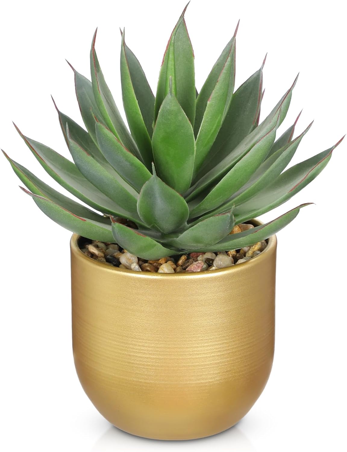 Briful Succulents Plants Artificial for Home Decor, Realistic Potted Fake Agave Plant, Gold Metal Pot, Cute Aloe Maguey Faux Plant, Shelf Tables Decor, Modern Farmhouse Home Kitchen Decorations