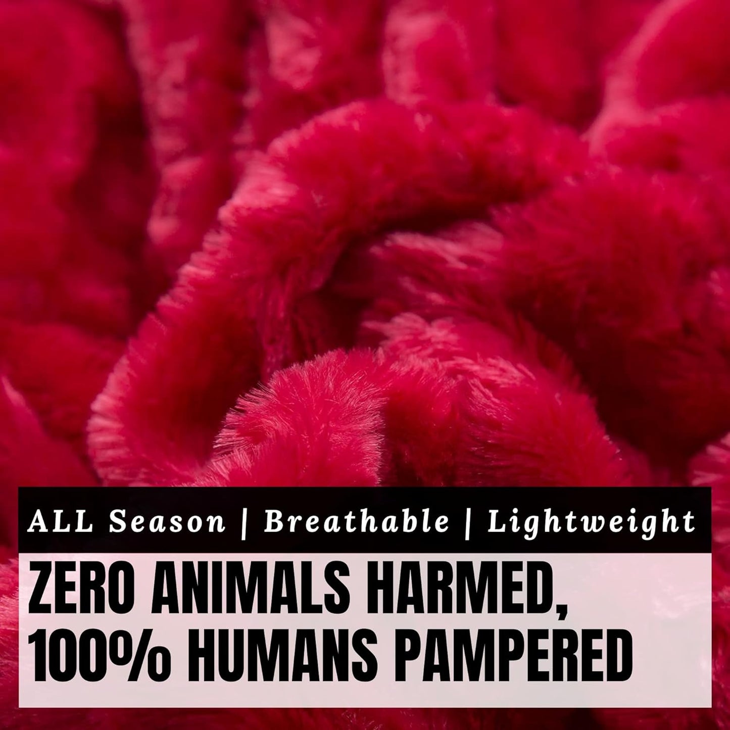 DaDa Bedding Valentine's Romantic Red Faux Fur Throw Blanket - Fluffy Lovely Hearts Plush Sherpa Backside Fleece for Lap or Sofa - Cuddly Gift for Her Embossed Solid Pomegranate Merlot - 50" x 60"