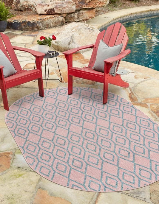 Jill Zarin Outdoor Collection Area Rug - Turks and Caicos (5' 3" x 8' Oval Pink and Aqua/Light Blue)