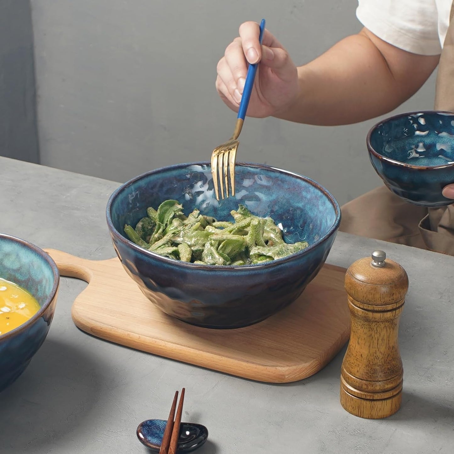 60 oz Large Ceramic Soup Bowl,8.2 Inch Stoneware Serving Bowl for Salad,Pasta,Fruit,Popcorn,Kitchen Bowls Set of 2,Starry Blue