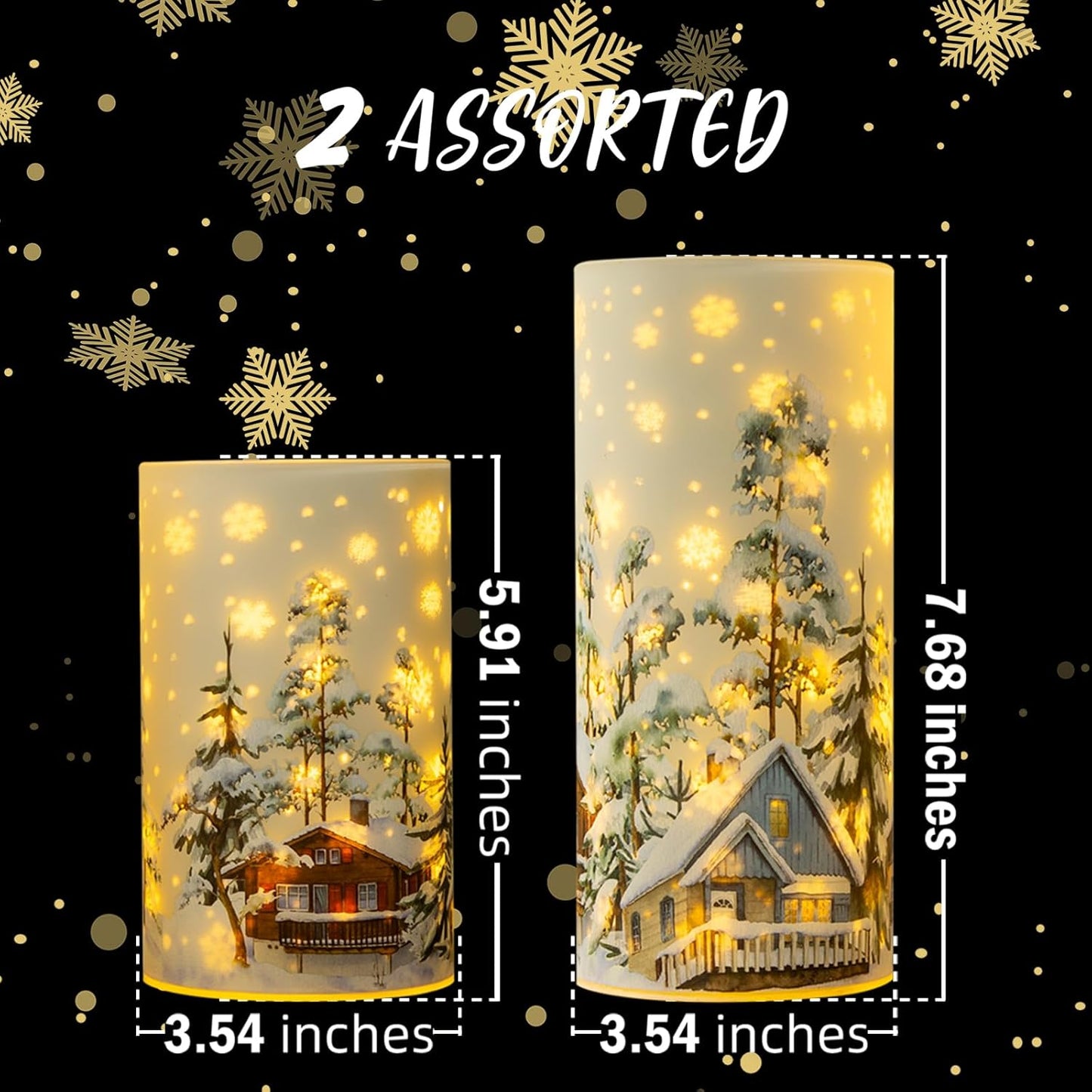 Christmas Decorations Indoor,Mercury Glass Lights with Timer,Battery Powered Fairy Light,LED Candles with Snowflake Carvings,for Table Centerpiece Home Decor (White)