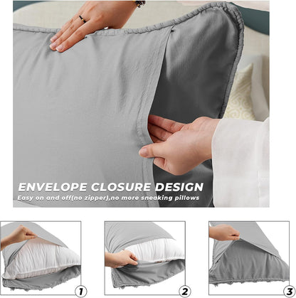 BOSOWOS Standard Size Pillow Shams Set of 2, Ultra Soft Breathable 20 x 26 Inches Pillow Case Envelope Closure, Microfiber Farmhouse Bed Pillowcases for Easy Care, Grey