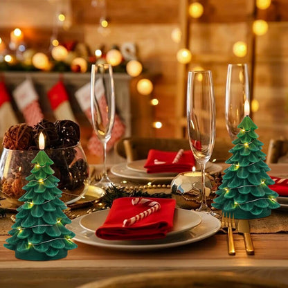 Wondise Christmas Tree Flameless Candles with String Lights 11-Key Remote and Timer, Real Wax Battery Operated 3D Wick LED Flickering Candles for Christmas Holiday Indoor Dinner Decor(3" x 7.1")