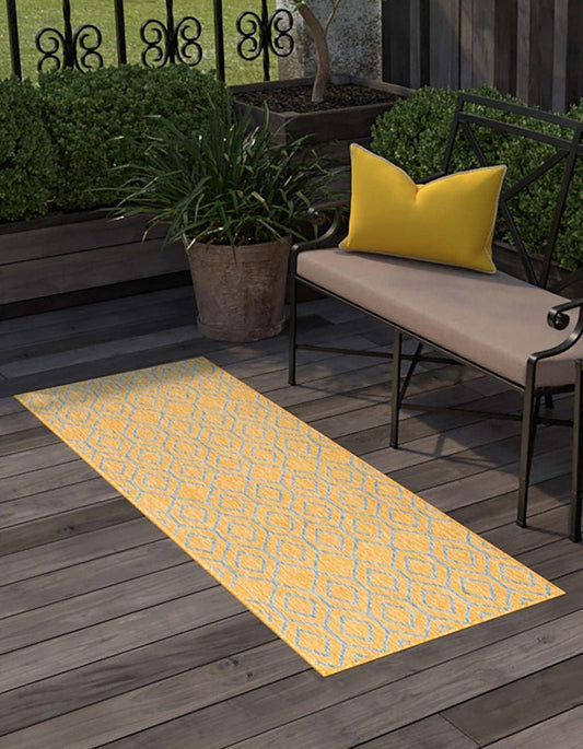 Jill Zarin Outdoor Collection Area Rug - Turks and Caicos (2' x 6' Runner Yellow and Aqua/Light Blue)