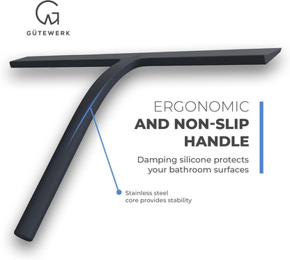 GÜTEWERK Shower Squeegee for Glass Doors, Silicone Window Squeegee, Bathroom and Glass Cleaning - Black - 13 Inch