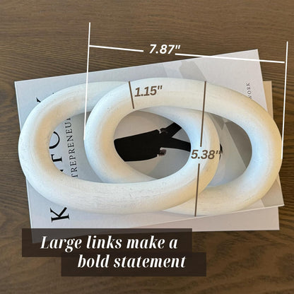 Wood Chain Link Decor – 13” White Wooden Decorative Object for Coffee Table Decor & Neutral Decor for Home – Modern Knot Accent for Shelf Styling, Books, or Housewarming Gifts