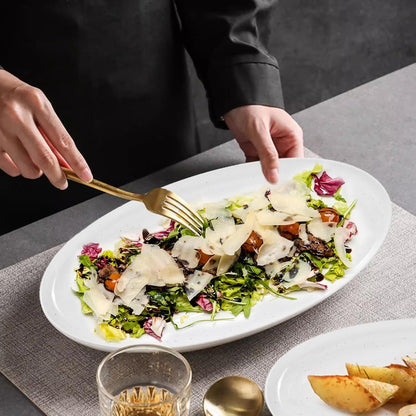 Webbylee ‌16" Melamine Oval Platter Set of 2 - Lightweight Durable Serving Tray for Party, Catering & Home | Dishwasher Safe, Fits Turkey/Charcuterie-White & Brown