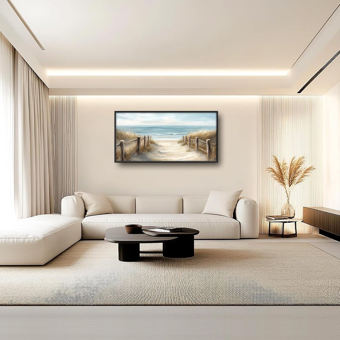 Olivine Beach Large Wall Art, Coastal Seascape Pictures Wall Decor, Nautical Paintings, Sea Canvas Prints, Framed Artwork for Dining Room Bedroom Living Room Office Bathroom Home Decoration 60"x30"