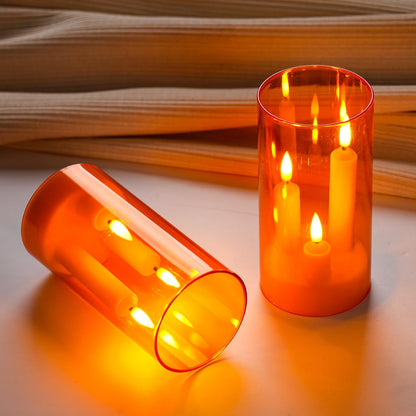 Da by Flameless Candle, Battery-Powered Candle with Remote Control and Timer, LED Three-Wick Pillar Candle, Romantic Wedding, Perfect Home Décor, 2 Pack (Orange)