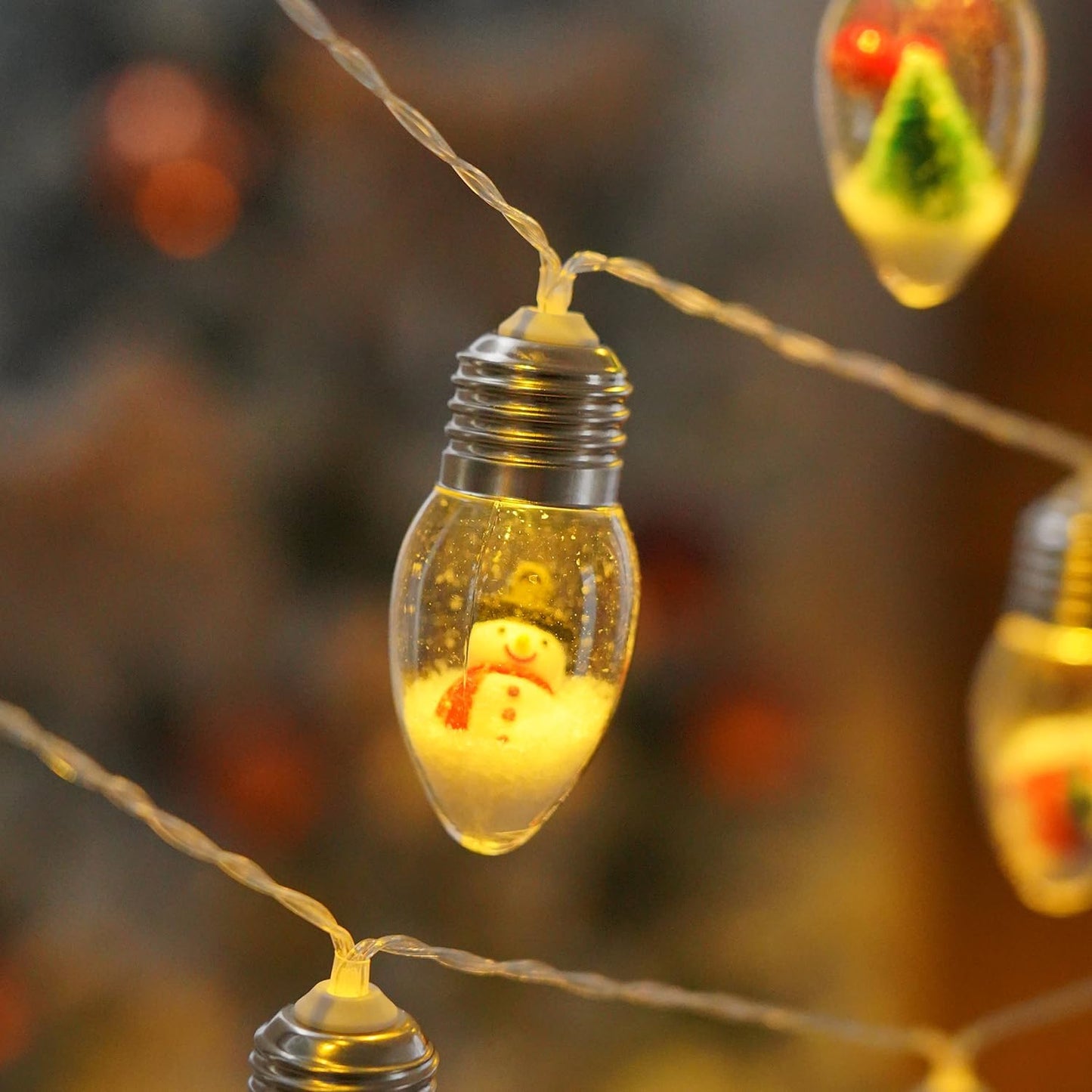 Christmas Snow Globe String Lights Indoor Decorations，10 LED Clear Bulbs Christmas Tree Snow Globe String Lights with Five Dolls for Bedroom Party Vintage Christmas Decor(6.6FT)