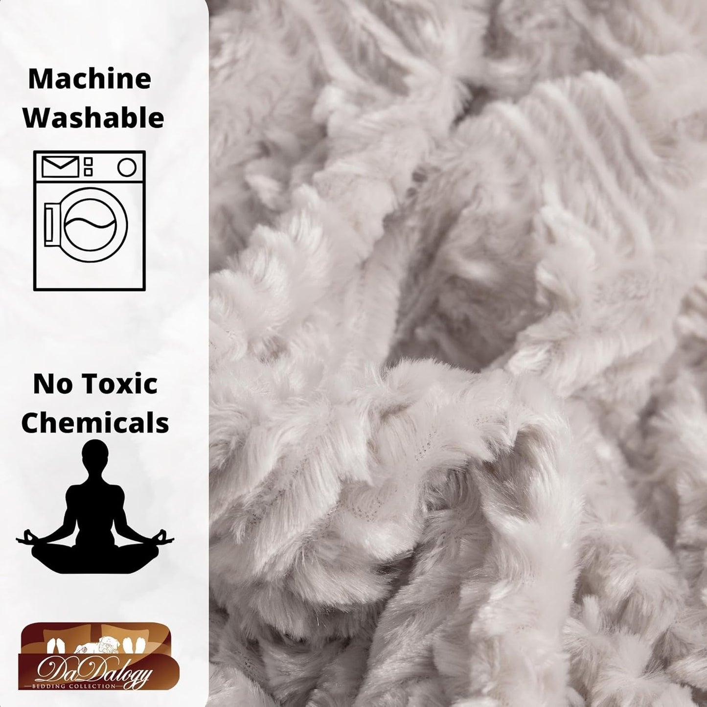 DaDa Bedding Faux Fur Throw Blanket - Farmhouse Lavender Grey, Geometric Embossed Design, Sherpa Backing, Ultra Soft & Warm - Large 63" x 90" Size