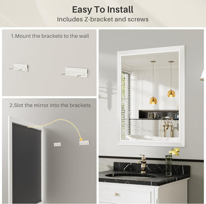 36x36 Inch White Bathroom Mirror for Wall, Thick Metal Framed Rectangle Mirrors for Over Sink, Bedroom, Living Room, Entryway, Anti-Rust, HD Tempered Glass