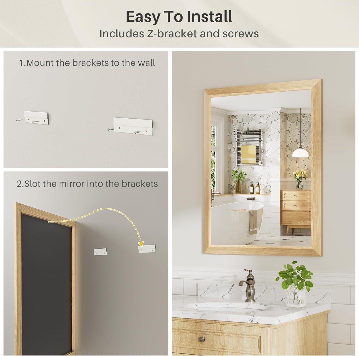 24x30 Inch Bathroom Mirror for Wall, Anti-Rust Oak Wood Grain Metal Framed Bathroom Mirrors for Over Sink,Rectangler Mirrors for Bathroom Vanity, Farmhouse, Bedroom, Living Room, Entryway Decor