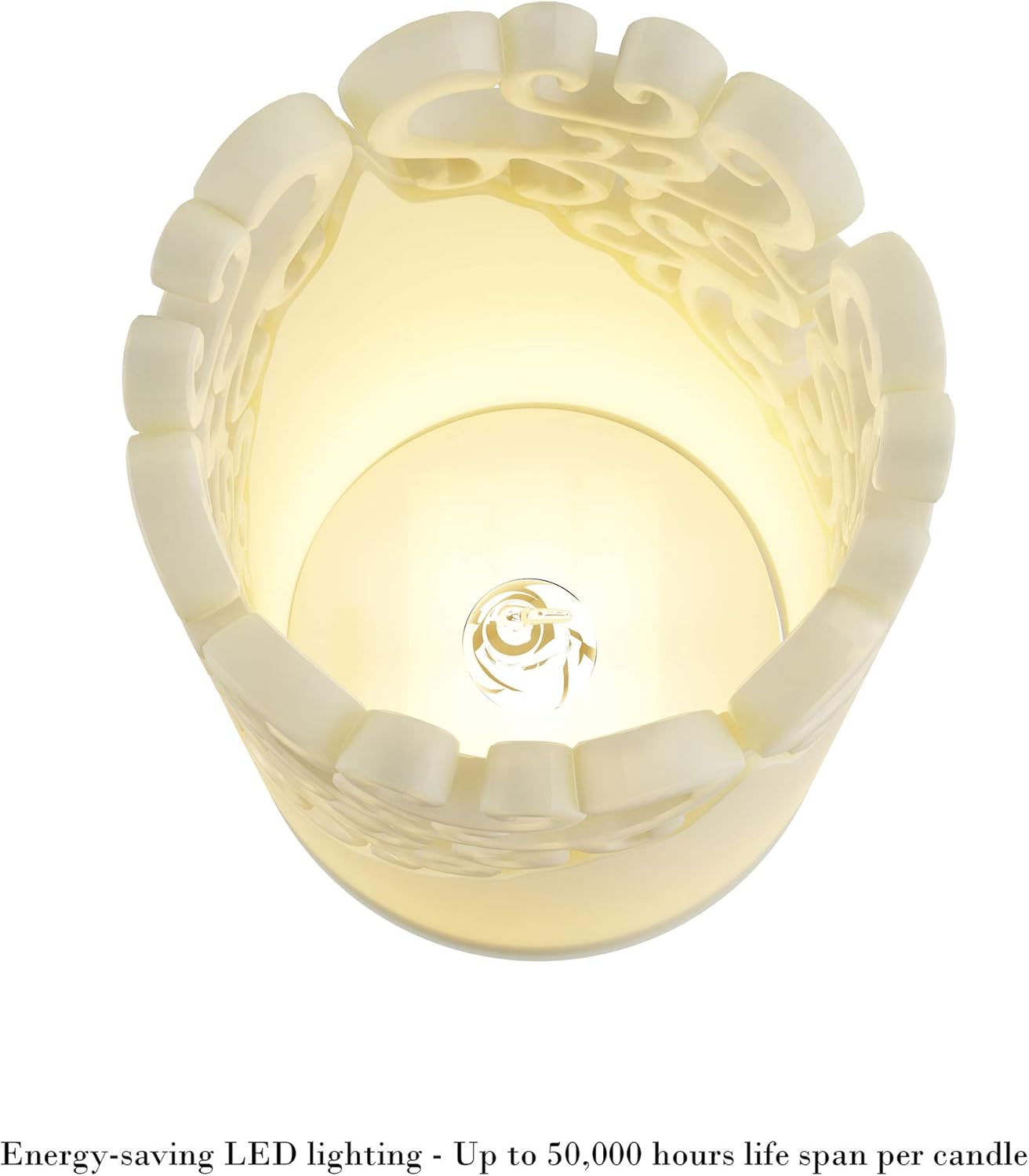 Remote Control LED Candles - Set of 3 Battery-Operated Realistic Flameless Pillars with Lace Details and Vanilla-Scented Wax by Lavish Home