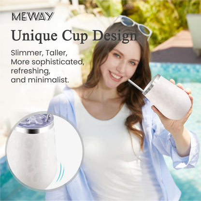 MEWAY 12oz Insulated Wine Tumbler with Press-In Lid, Double Wall Vacuum Stainless Steel Travel Tumbler with Straw,Travel Cup for Coffee and Drinks, Gift for Woman Under 10 dollars(Almond Leopard,1)