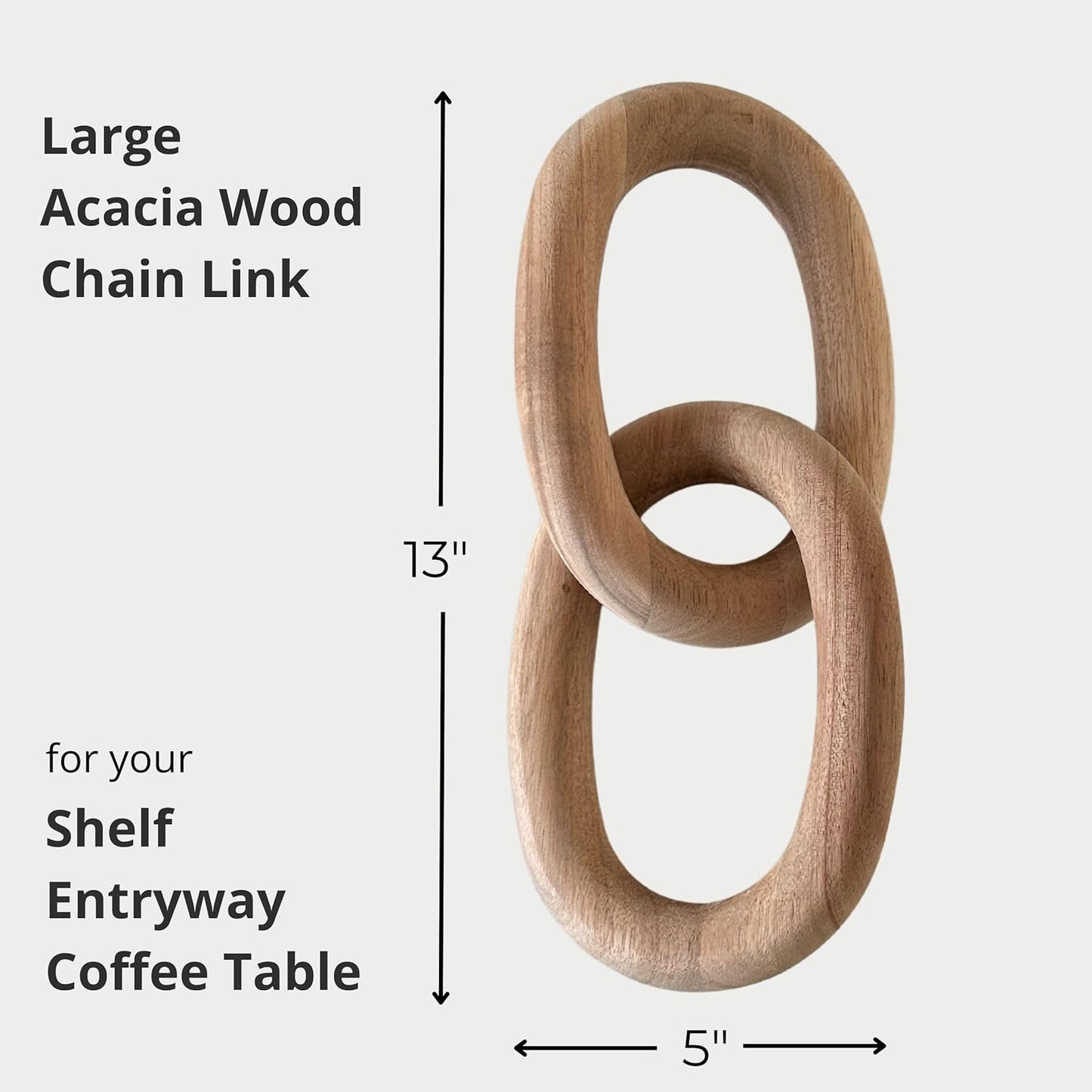 Wood Chain Link Decor - Acacia Wood Knot, Coffee Table Decor, Decorations for Living Room, Decorative Objects for Bookshelf, Entryway Sculptures, Neutral Accent Accessories, Mantel Decorations