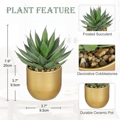 Briful Succulents Plants Artificial for Home Decor, Realistic Potted Fake Agave Plant, Gold Metal Pot, Cute Aloe Maguey Faux Plant, Shelf Tables Decor, Modern Farmhouse Home Kitchen Decorations