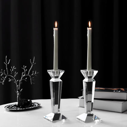Kitcom Crystal Candle Stick Holders for Home Decor 2-Pack, Clear Crystal Taper Candles Holder Table Centerpieces for Party and Wedding Decoration(9inch Tall)