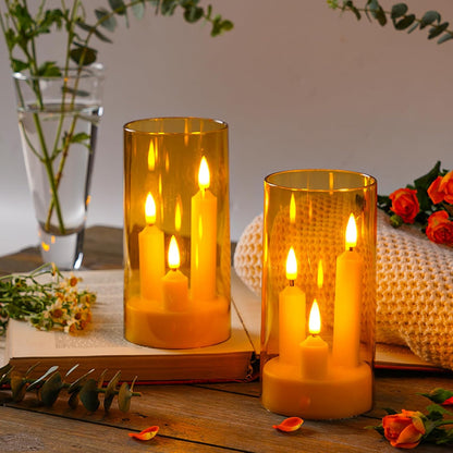 Da by LED Flameless Candles, Gold, Battery Operated with Remote and Timer, 3 Wicks Flameless Candles-2 Pack