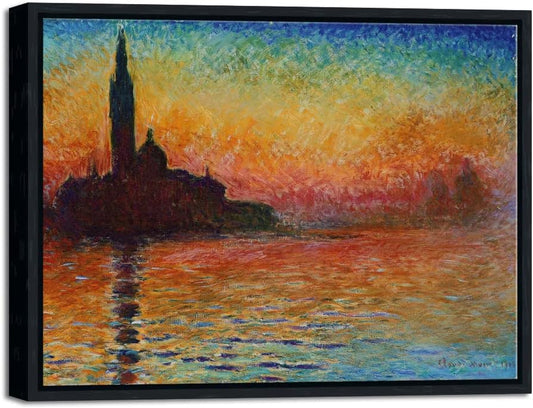 Wieco Art Framed Art Dusk in Venice by Claude Monet Oil Paintings Reproduction Modern Canvas Prints Landscape Pictures Artwork Canvas Wall Art for Home office Decorations Black Frame