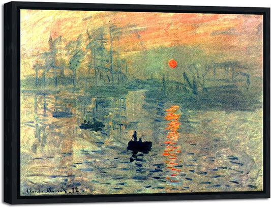 Wieco Art Impression Sunrise Modern Framed Canvas Wall Art Canvas Prints of Claude Monet Oil Paintings Reproduction Seascape Artwork Sea Pictures on Canvas for Home Decorations