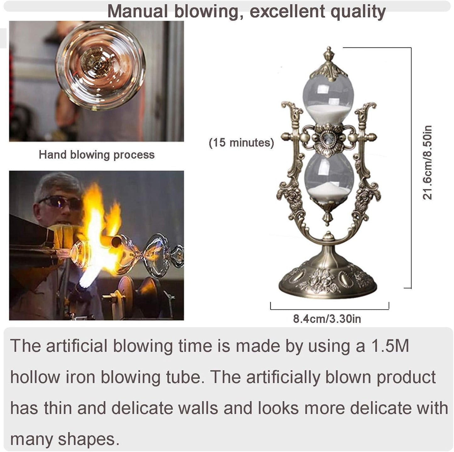 Hourglass Timer, 15 Minutes Embossed Golden Hourglass Timer,Used for Vintage Home Decoration, Office/Desk Decoration, Kitchen Wedding Gifts (P1-G42U-8VJR)