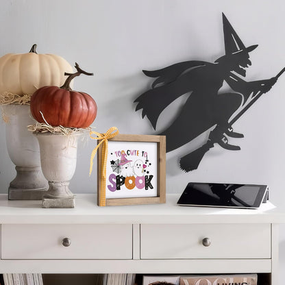 Too Cute To Spook Sign, 6 Inch Wooden Halloween Funny Cute Pink Ghost Decorative Signage Office Decor, Indoor Table Wall Art Shelf Desk Tiered Tray Rustic Farmhouse Home Decorations