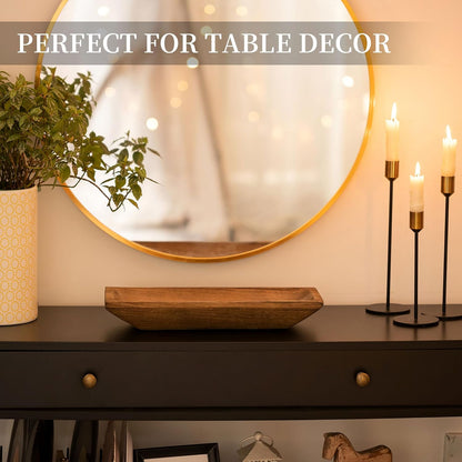 Hanobe Decorative Wooden Dough Bowl: Wood Bowl Decor for Entry Table Decor Coffee Table DecorDining Room Kitchen Decor, Brown