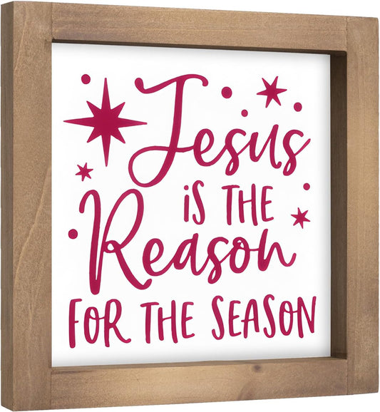 Jesus Is The Reason for The Season Sign, Wooden Nativity Christmas Decor, Holiday Decorative Signage Table Shelf Desk Mantel Tiered Tray Christian Wall Art Rustic Farmhouse Home Decorations