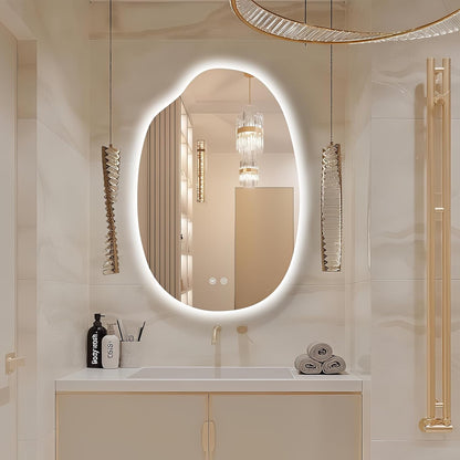 38"x26" Asymmetrical Led Mirror for Bathroom, Irregular Backlit Vanity Mirror with Lights, Frameless Smart Mirror, 3 Colors Stepless Dimmable, Anti-Fog, Memory, CRI95+, Horizontal/Vertical