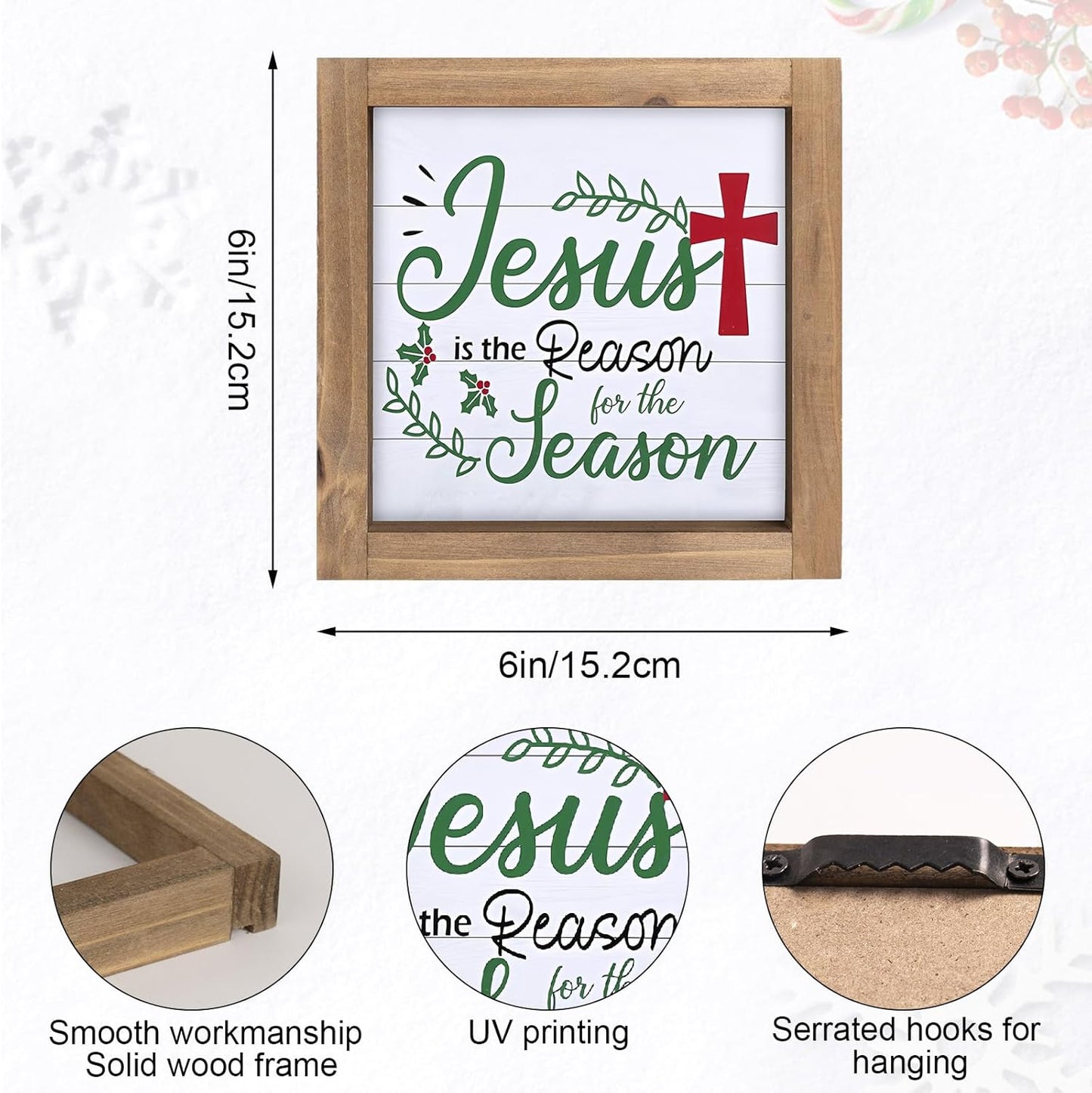 Jesus Is The Reason for The Season Sign, Wooden Christian Christmas Decor, Xmas Holiday Indoor Table Shelf Desk Mantel Tiered Tray Nativity Wall Art Rustic Farmhouse Decorations for Home