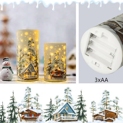 Christmas Decorations Indoor,Mercury Glass Lights with Timer,Battery Powered Fairy Light,LED Candles with Snowflake Carvings,for Table Centerpiece Home Decor (White)