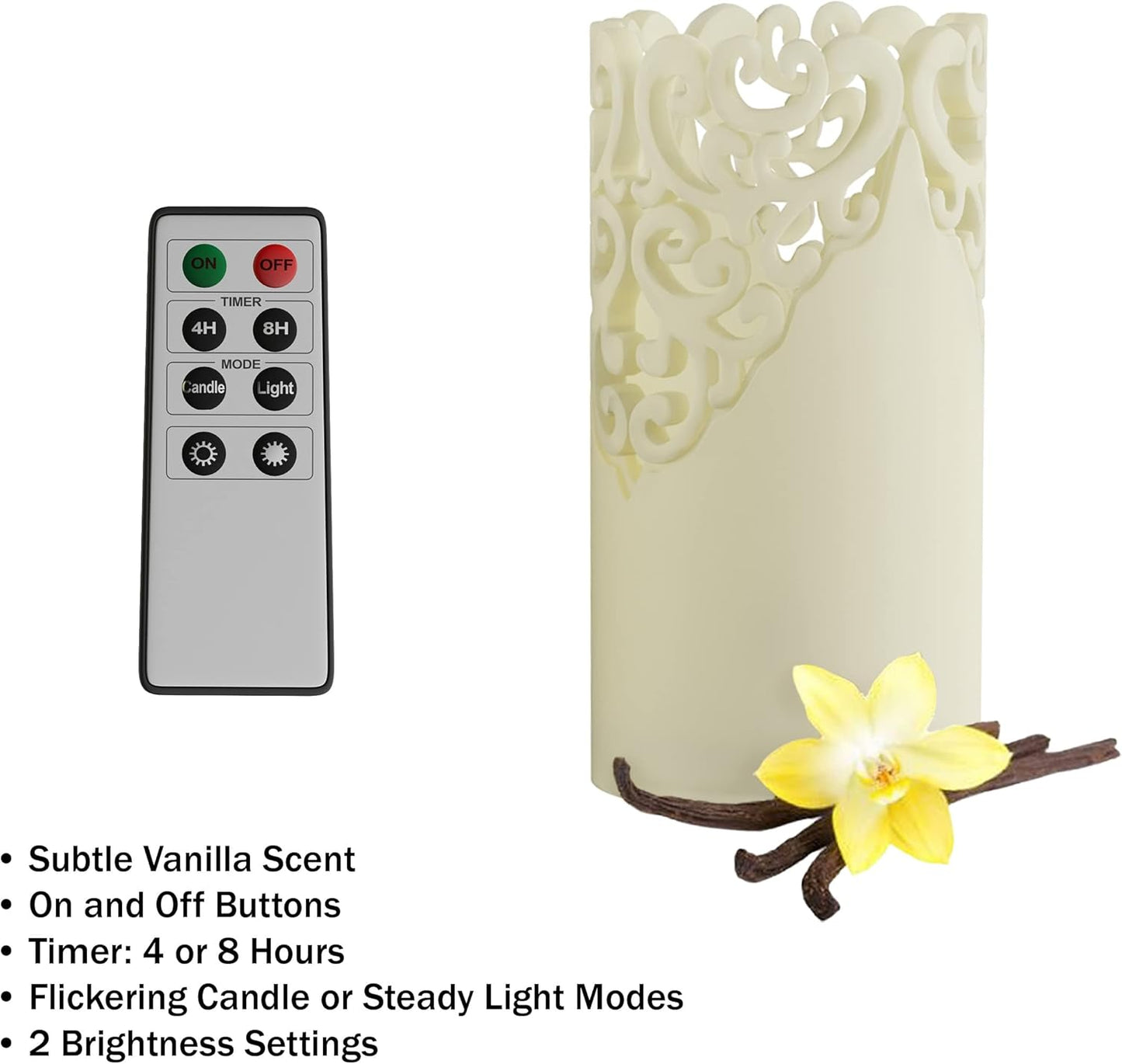Lavish Home LED Candles with Remote Control – Set of 6 Realistic Flameless Pillar Lights with Lace Details and Vanilla Scented Wax – Home Decor