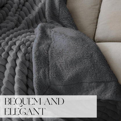 MOSAYT Throw Blanket for Couch Or Bed, Super Soft Faux Rabbit Fur Lamb Hair Blanket, Elegant Ruched Design Fleece Blanket, Grey Cozy Blanket for Couch, Sofa and Bed(50x60 Inch)