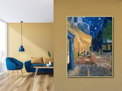 Wieco Art Large Framed Art Canvas Prints of Cafe Terrace at Night Canvas Prints Wall Art by Van Gogh Paintings Reproduction Abstract Artwork for Wall Decor Golden Frame